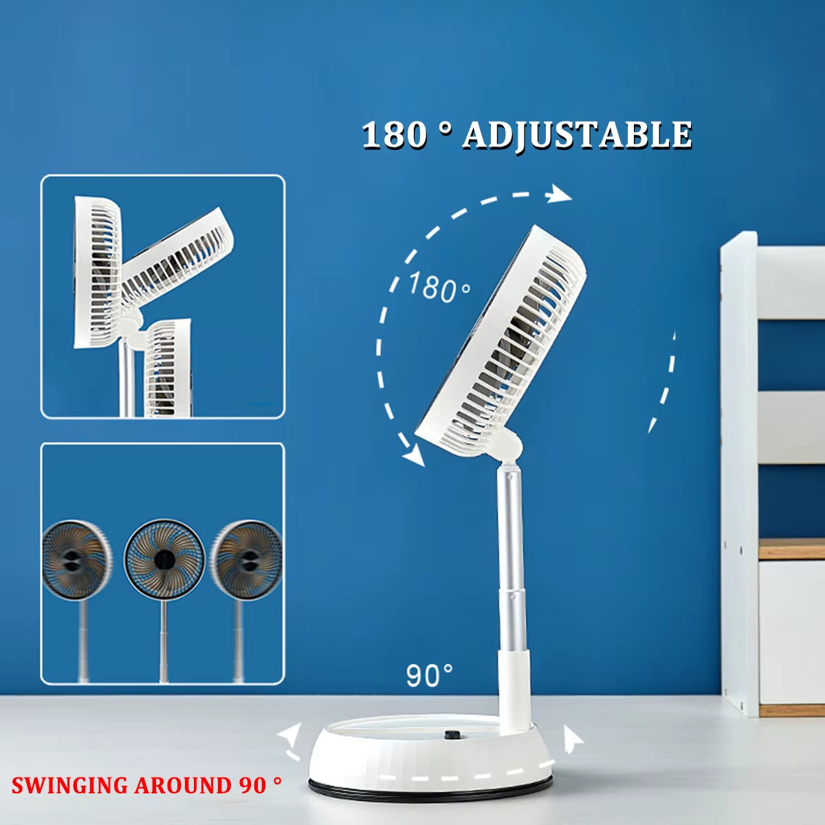 Portable Oscillating Standing Fan with Remote Controller Foldable Desk Fan Rechargeable Battery Powered Pedestal Fan for Camping