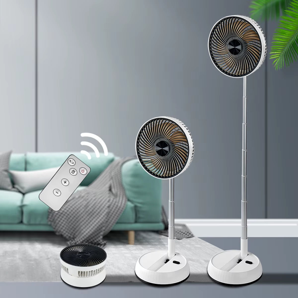 Portable Oscillating Standing Fan with Remote Controller Foldable Desk Fan Rechargeable Battery Powered Pedestal Fan for Camping